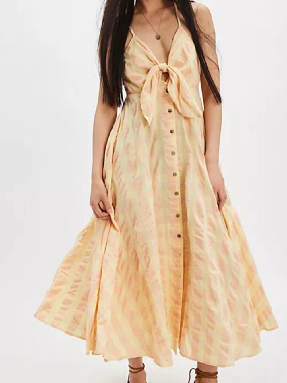 NWT Free People Via Midi Dress in Creamsicle Combo